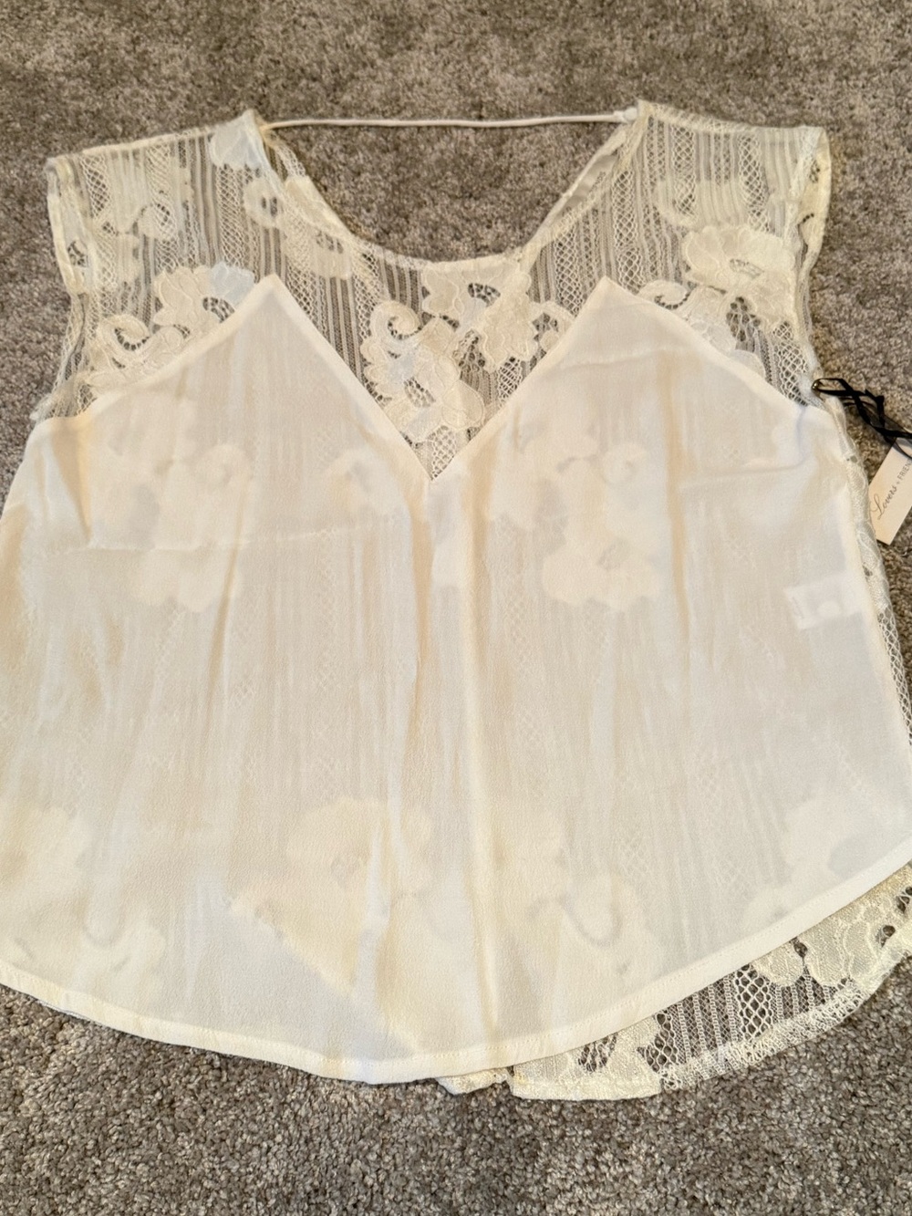Lovers + Friends Cream Emery Lace Overlay Sleeveless Top